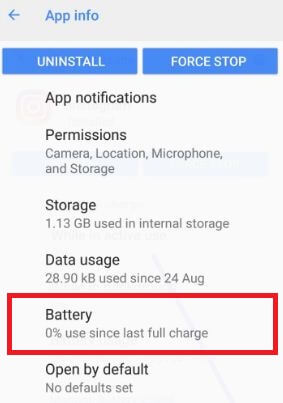 Appuyez sur l'icône de la batterie dans les paramètres de notification des applications dans Android Oreo