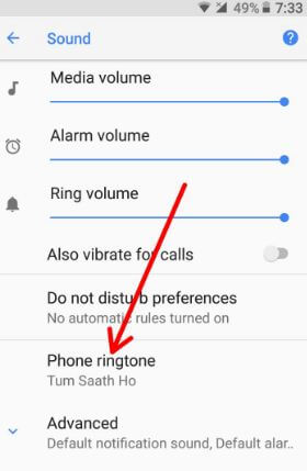 Définir la sonnerie dans l'appareil Android Oreo 8.0