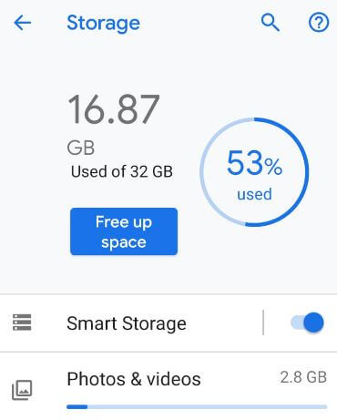 Libérez de l'espace de stockage sur l'appareil Android 9 Pie