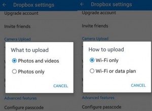 désactiver le téléchargement de la caméra sur Dropbox Android