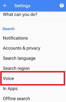 Appuyez sur la voix dans la section de recherche dans l'application Google