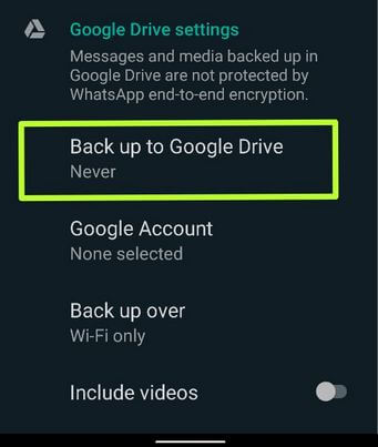 Sauvegardez le chat WhatsApp sur Google Drive sur votre Android