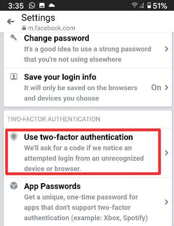 Utilisez l'authentification à deux facteurs sur l'application Facebook Messenger sur Android