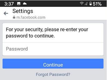 Définissez un nouveau mot de passe sur l'application Facebook sur un appareil Android