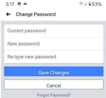 Changer le mot de passe sur l'application Facebook Android pour sécuriser le compte des pirates