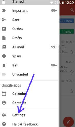 Paramètres Gmail dans le téléphone Android