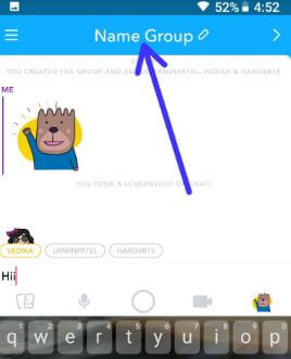 Nom du groupe Snapchat dans le téléphone Android