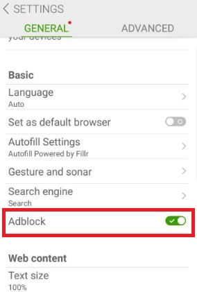 Activer adblock sur le navigateur Dolphin dans un téléphone Android