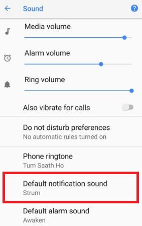 Paramètres de sons de notification par défaut dans Pixel 2 Oreo