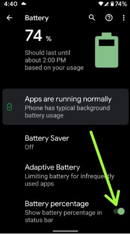 Comment afficher le pourcentage de batterie dans la barre d'état Pixel 4 XL